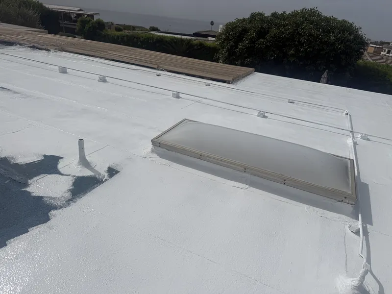 Completed flat roof silicone seal with skylight